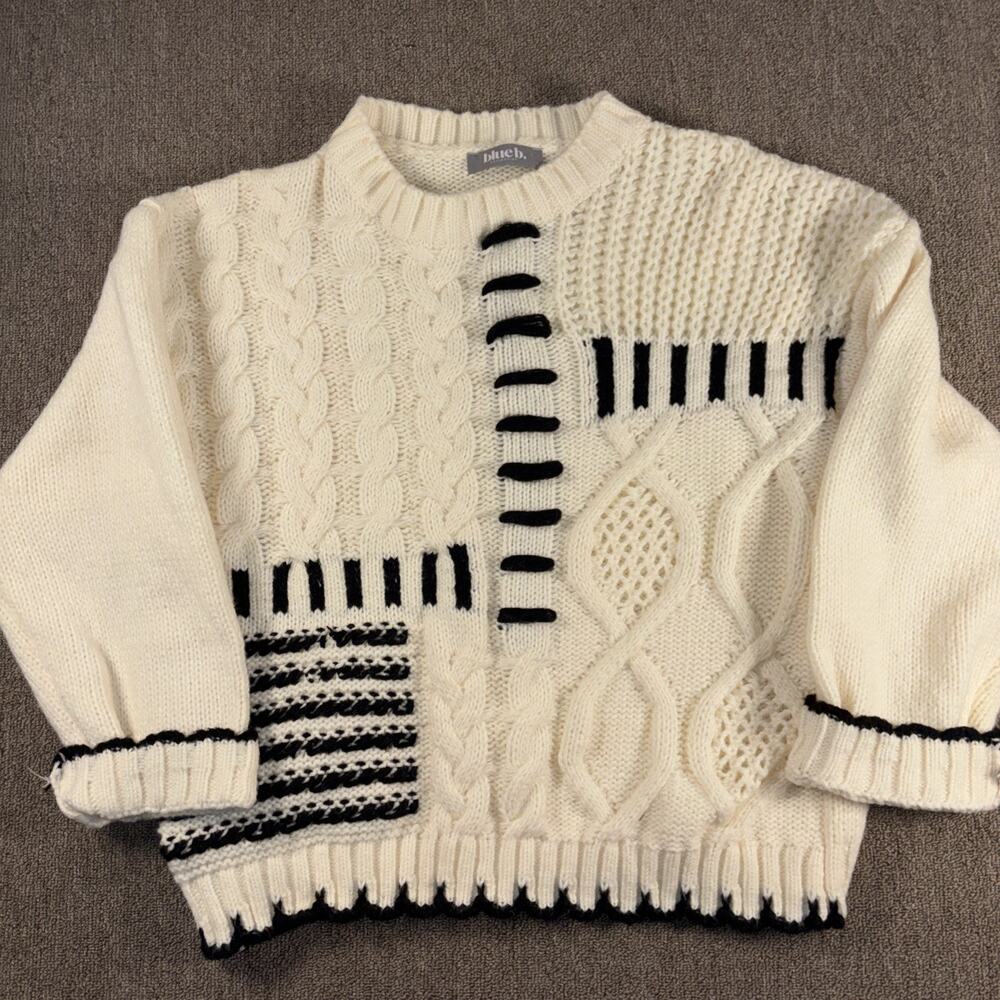 Blue B Collection Chunky Knit Sweater Womens Small Patchwork Cable Knit